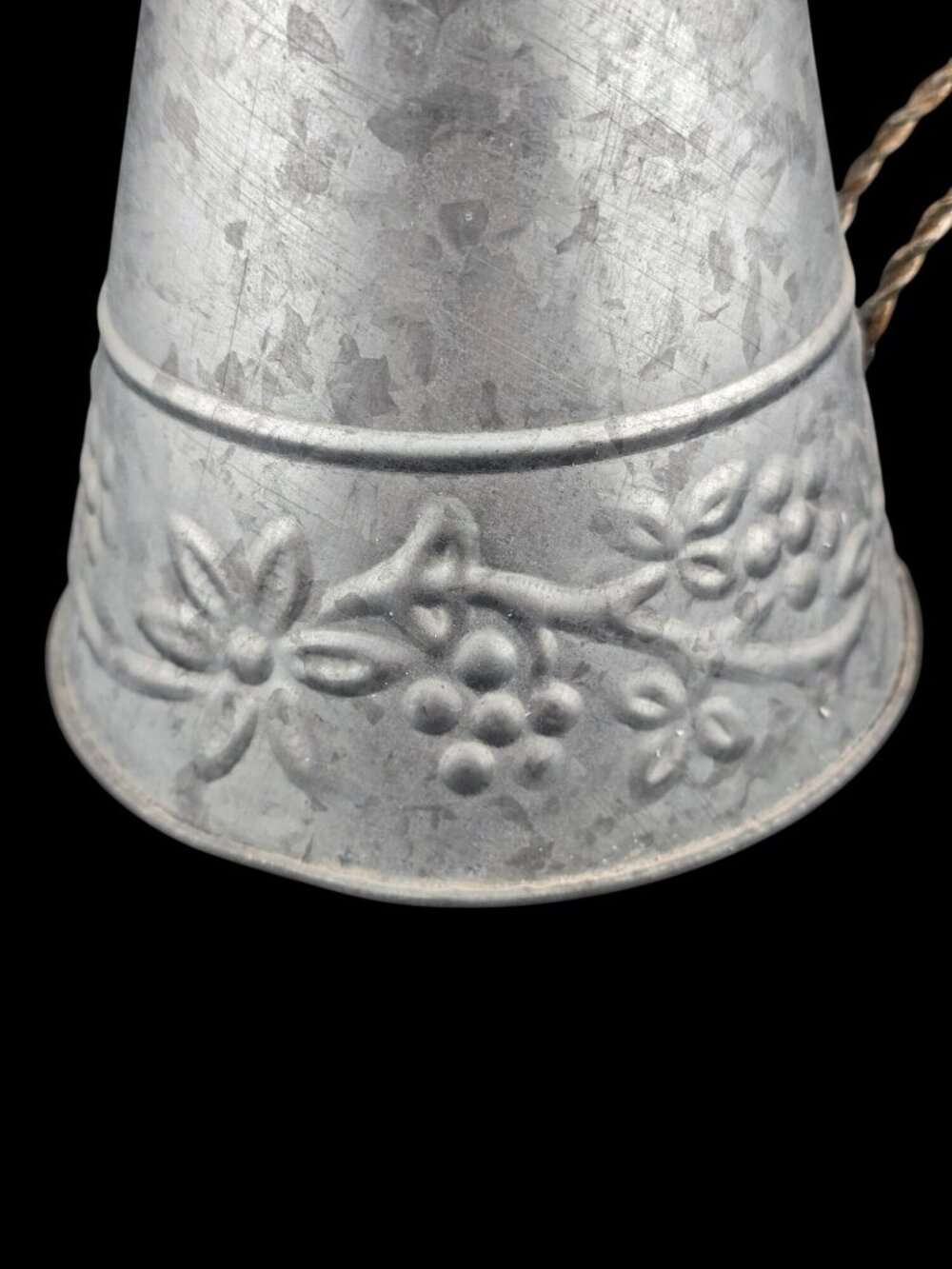 Galvanized Metal Pitcher With Embossed Floral Design & Twisted Handle - Picture 3 of 15